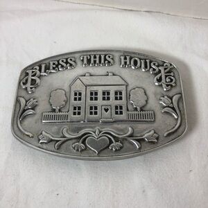 Vtg Wilton Armetale Bless This House Metal 7" Trivet Hot Plate Farm Cottage Core